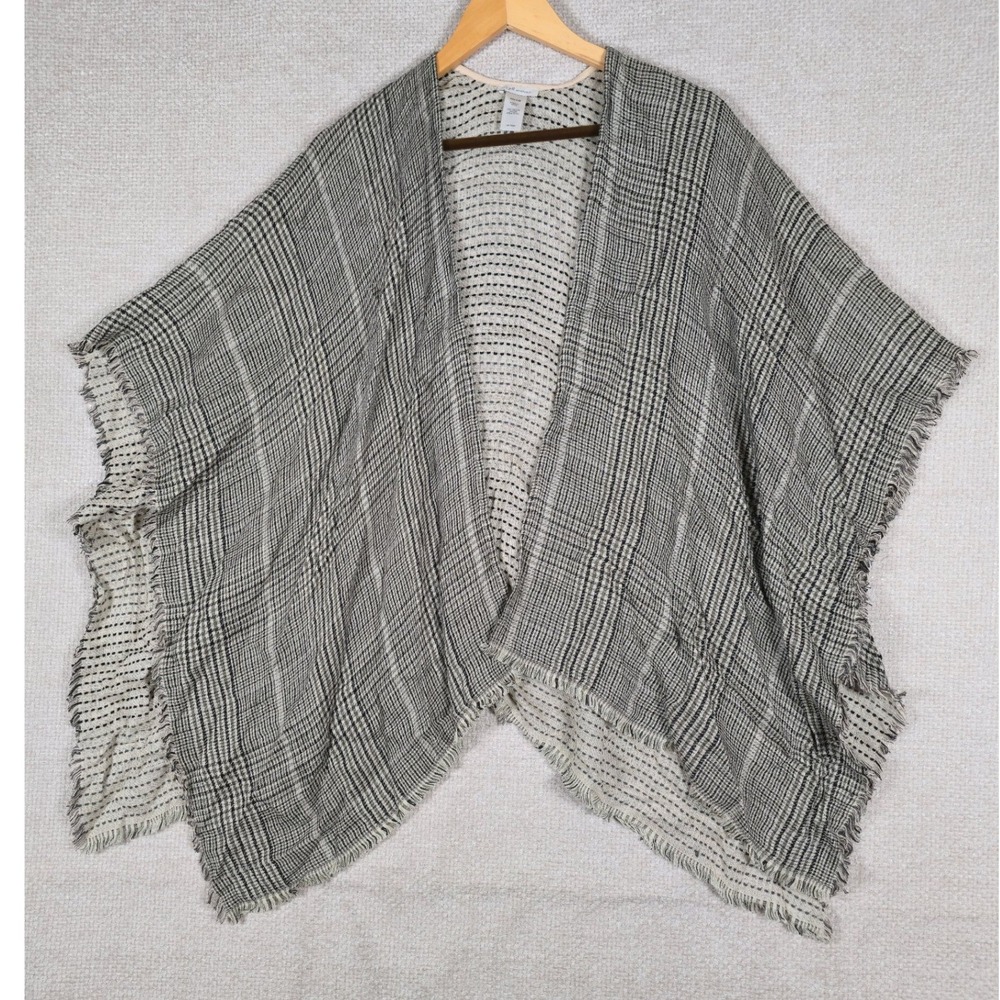 J. Jill Reversible Poncho Wrap Womens One Size Plaid Fringe Open Front